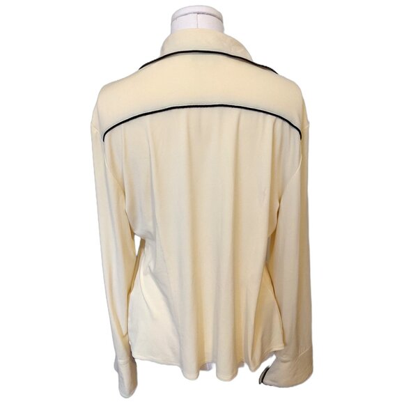 Vintage Pastel Yellow Colour Block Blouse Contrast Retro Long Sleeve Office 14 - Picture 6 of 11